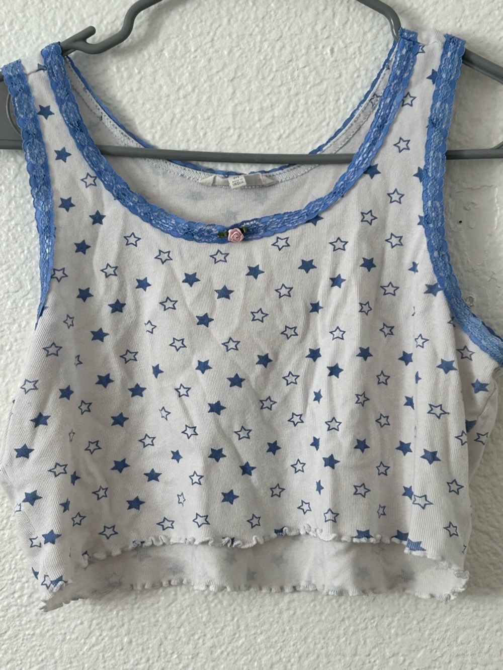 White Crop Tank with Blue Star Print